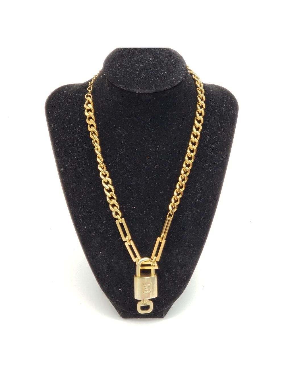 Authentic Louis Vuitton Gold Padlock Pendant W/ Unbranded Stainless Steel Chain